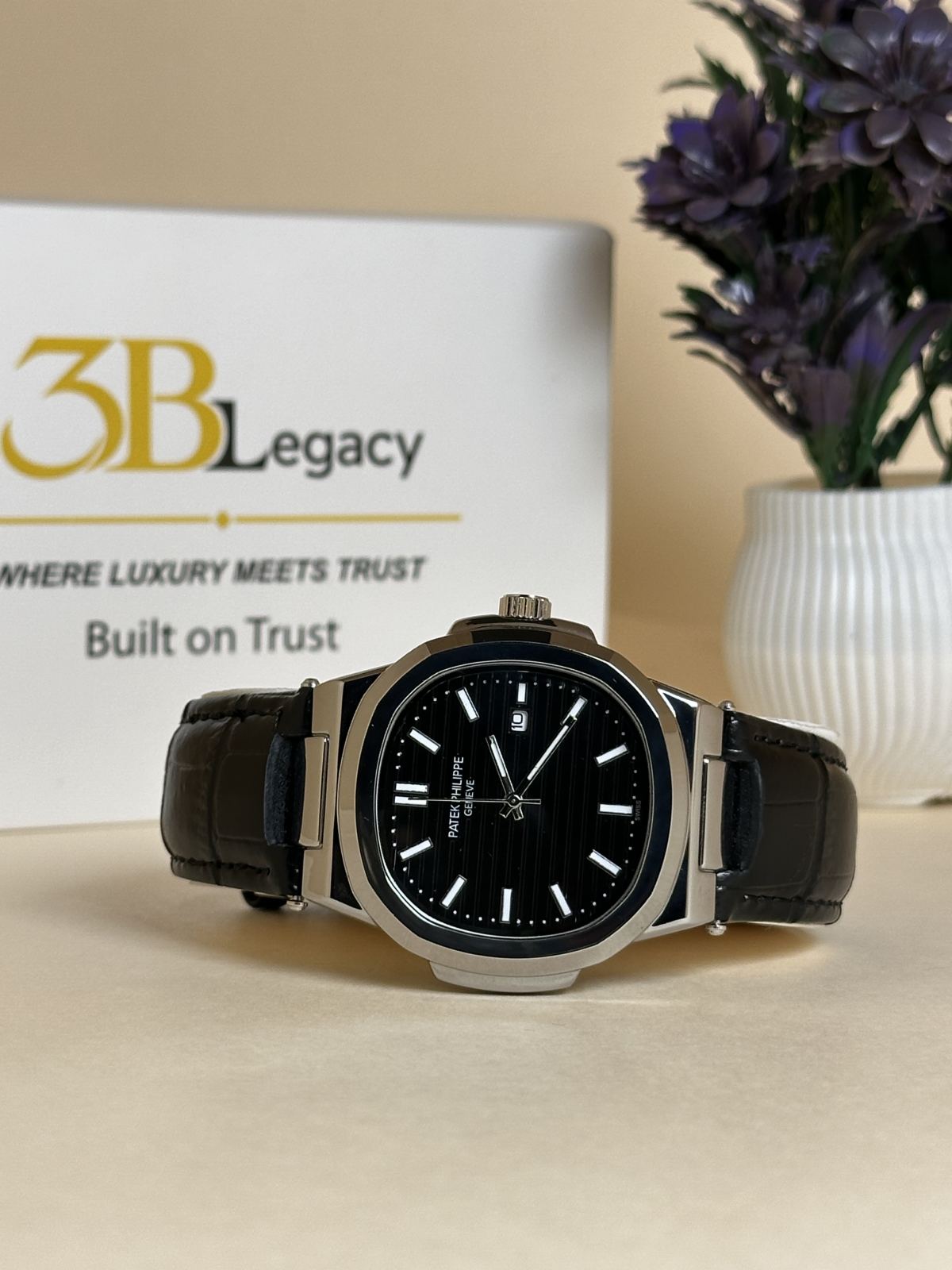 Patek Philip Geneve in Black Dial || Black Strap — 3bLegacy Watches, view 2