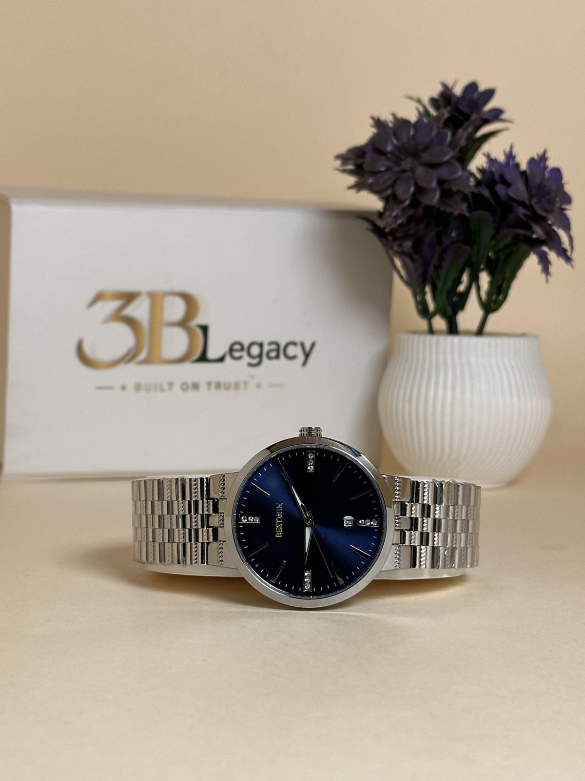 BESTWIN Classic Two-Tone Watch in Blue Dial || Silver Chain — 3bLegacy Watches