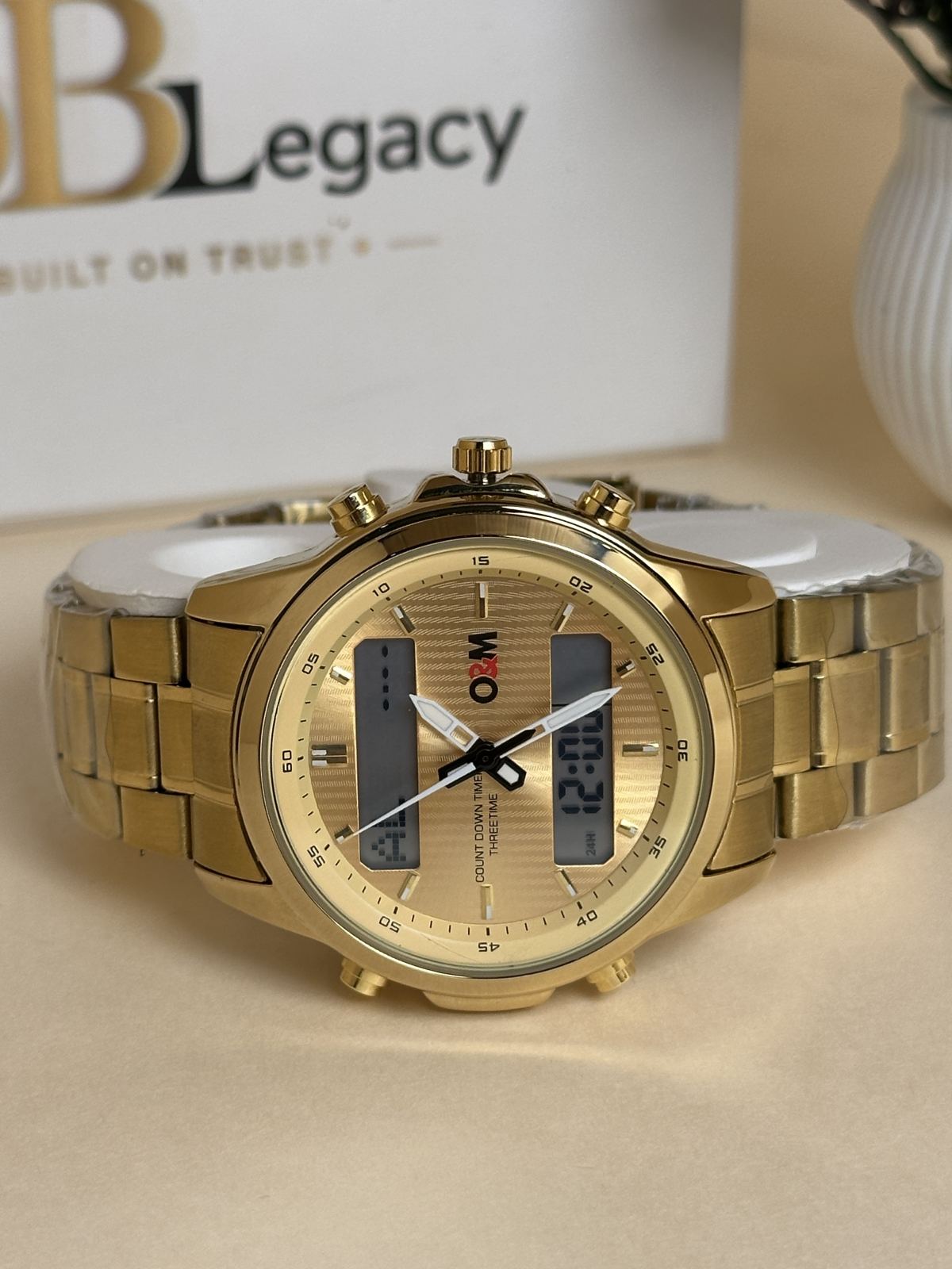 O&M Luxury Watch | Dual Time in Golden — 3bLegacy Watches, view 2