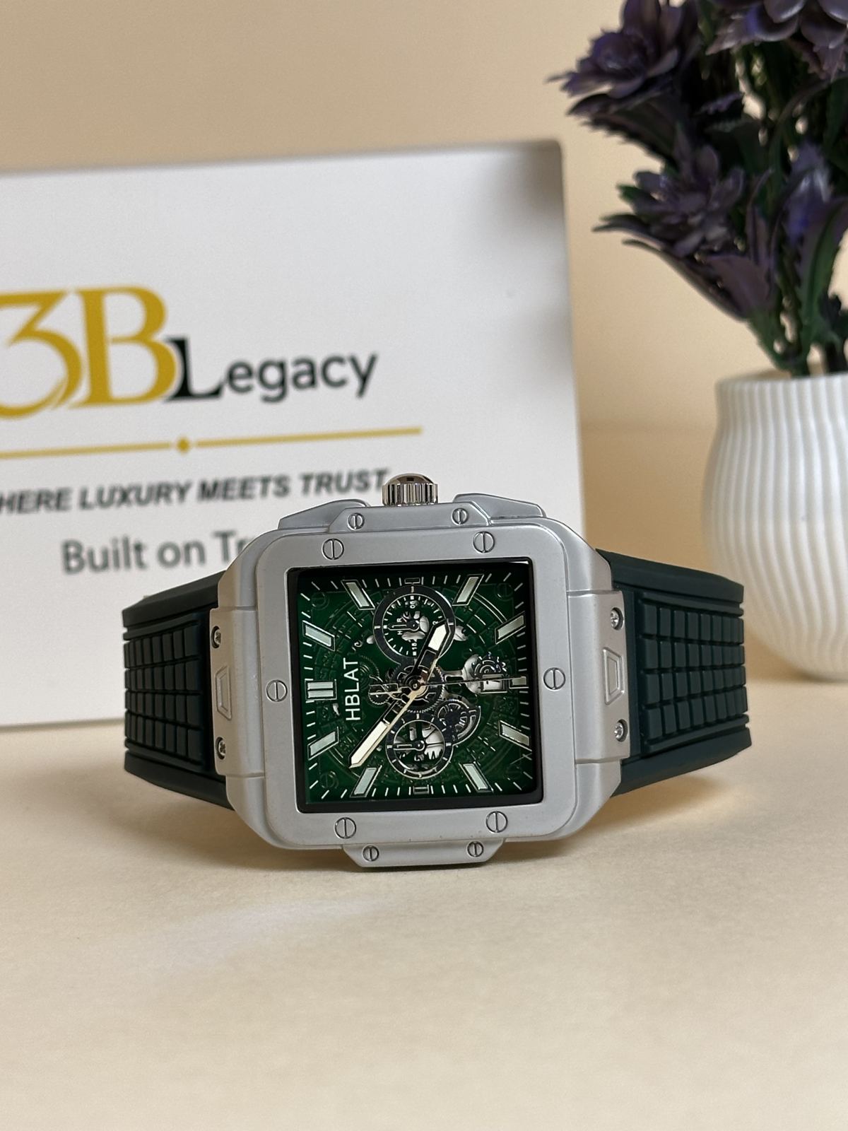 HBLAT Square Chronograph Watch in Green — 3bLegacy Watches