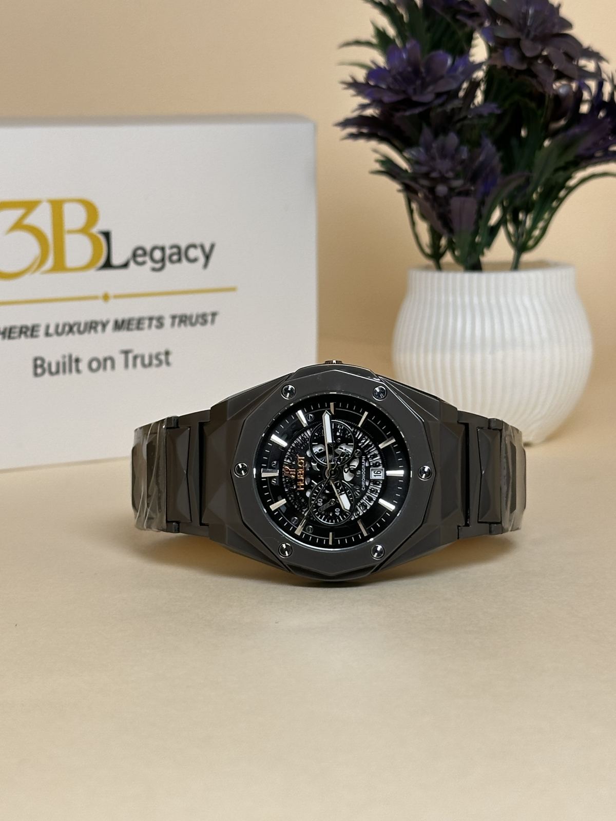 Hublot Diamond Cut Heavy Watch in Black Dial || Black Chain — 3bLegacy Watches, view 3