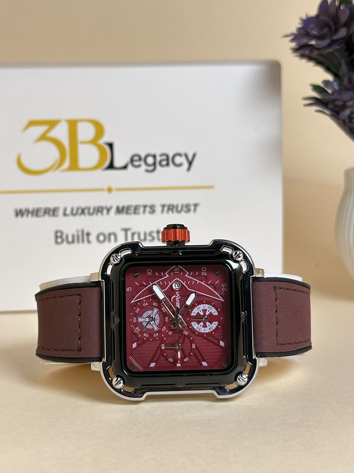 Heryi Square Dial in Red — 3bLegacy Watches, view 2