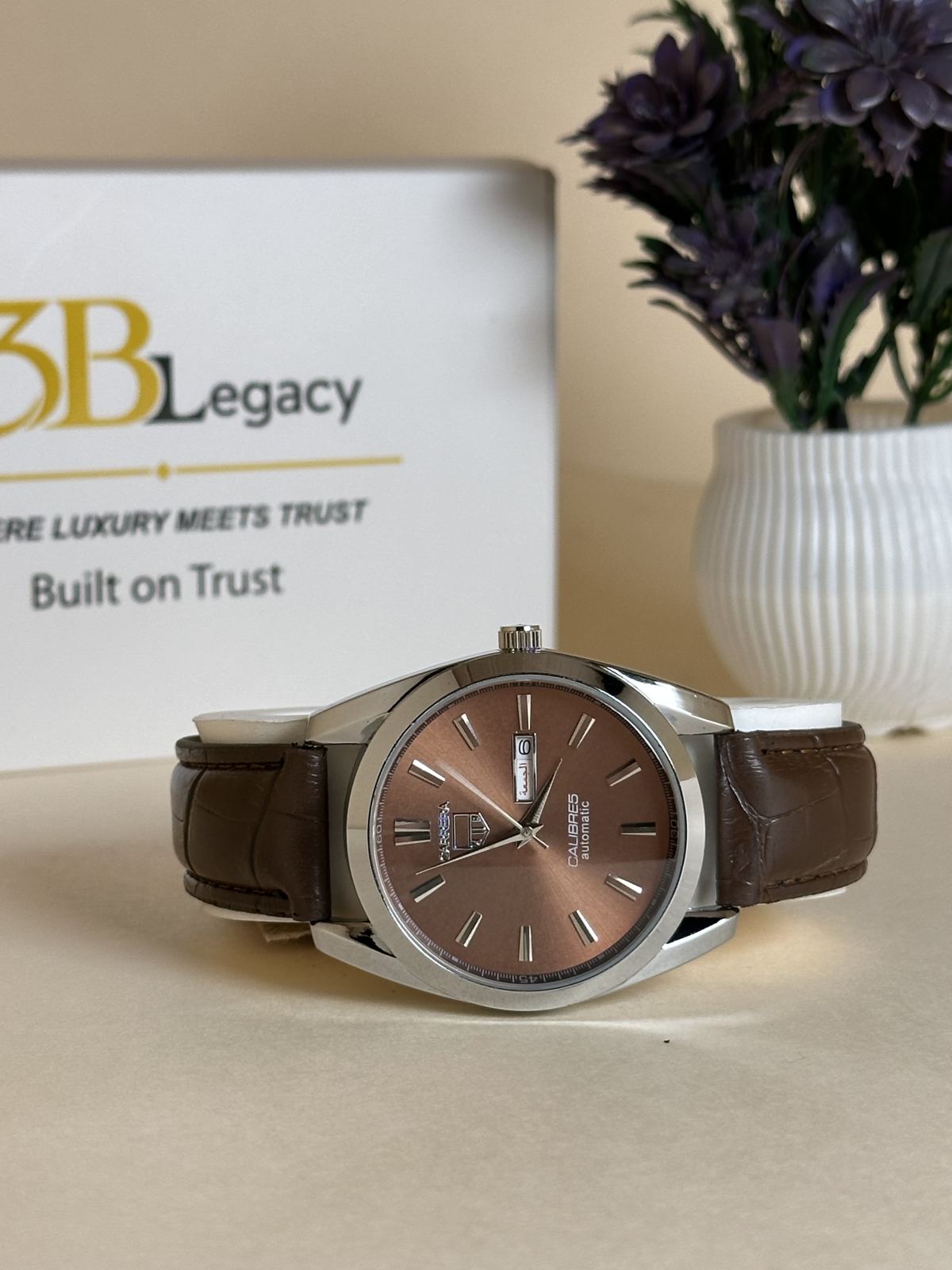 CALIBRES Classic Arabic Day Watch in Brown — 3bLegacy Watches, view 2