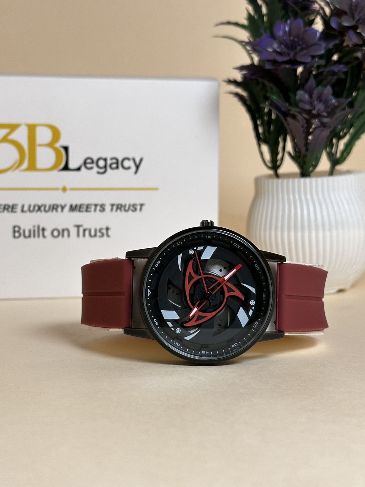 Spinar Watch || Sporty Design in Burgundy — 3bLegacy Watches, view 3