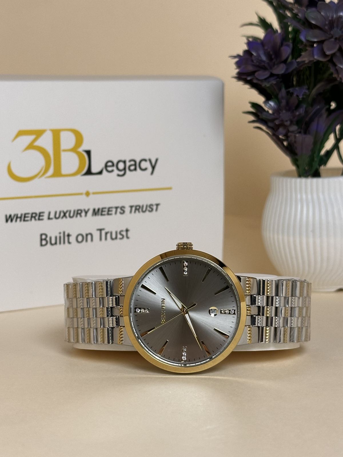 BESTWIN Classic Two-Tone Watch in Silver Dial || Two-Tone — 3bLegacy Watches, view 2