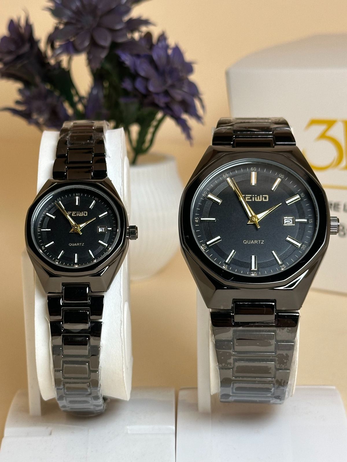 FEIWO Diamond Cut Couple Watch FEIWO Diamond Cut Couple Watch in Black Dial || Black Chain — 3bLegacy Watches