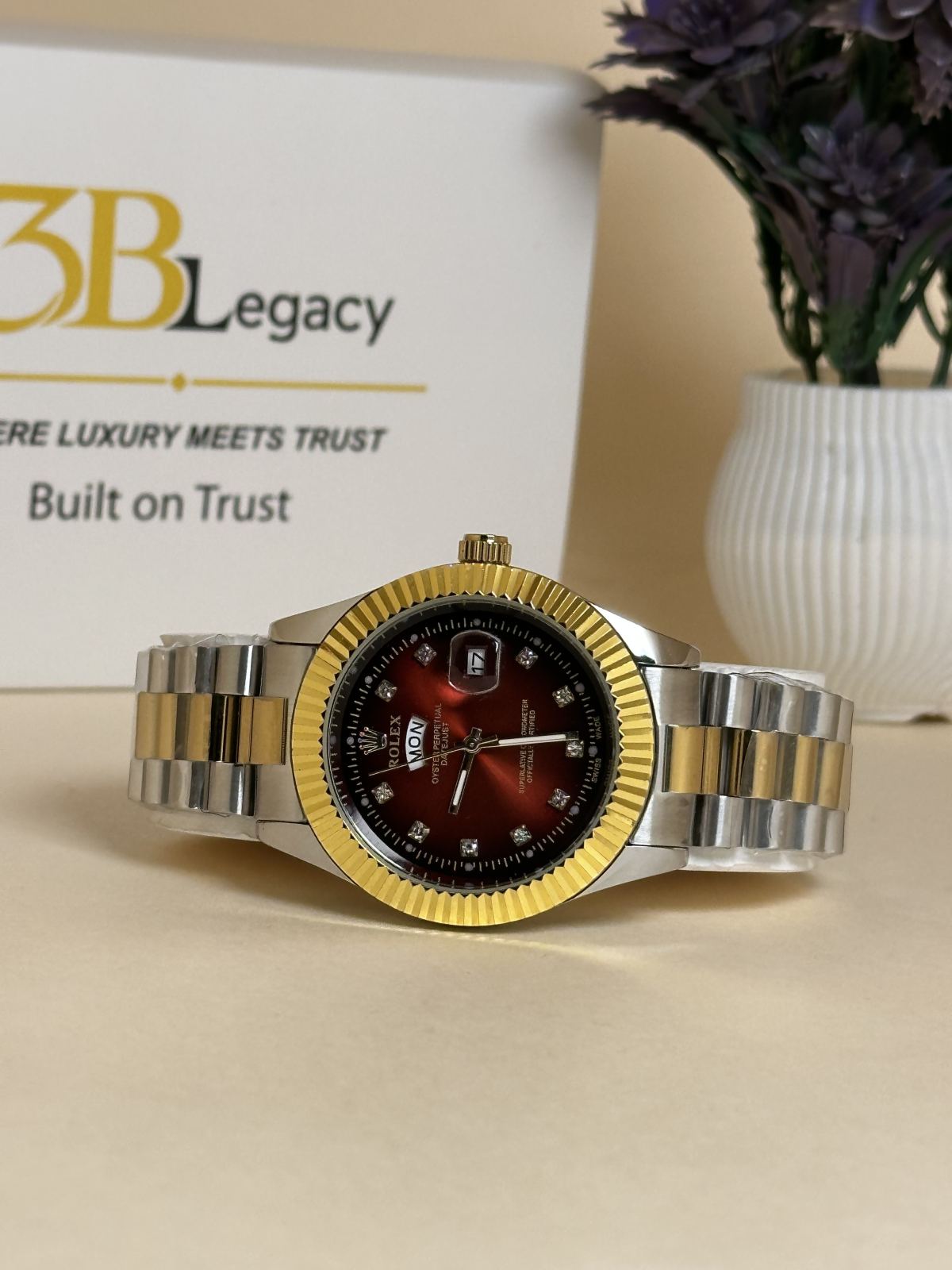 Rolex Day & Date just || Two-Tone in Red Dial || Two-Tone — 3bLegacy Watches, view 2