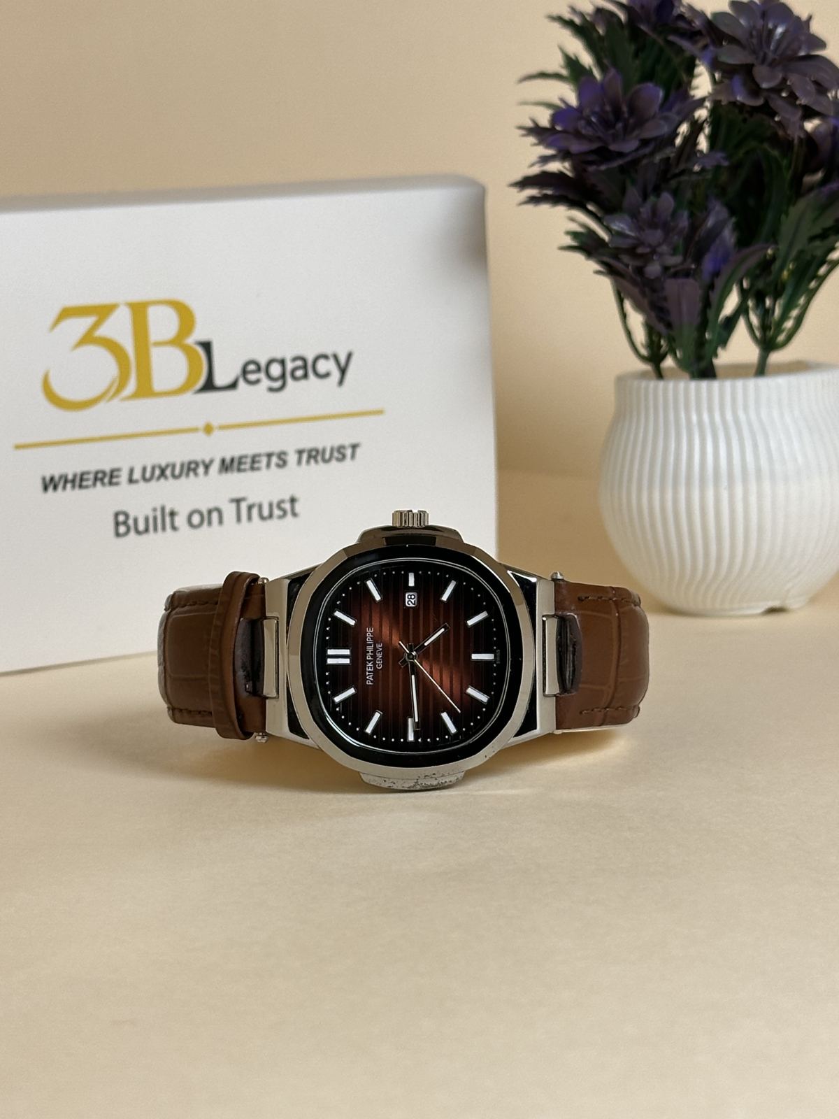 Patek Philip Geneve in Brown Dial || Brown Strap — 3bLegacy Watches, view 1