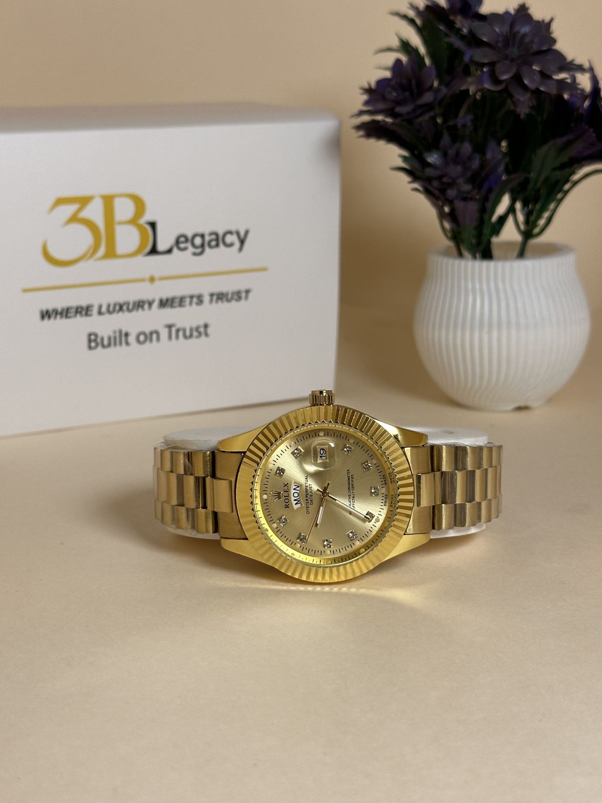 Rolex Day & Date just || Two-Tone in Golden Dial || Golden Chain — 3bLegacy Watches, view 4