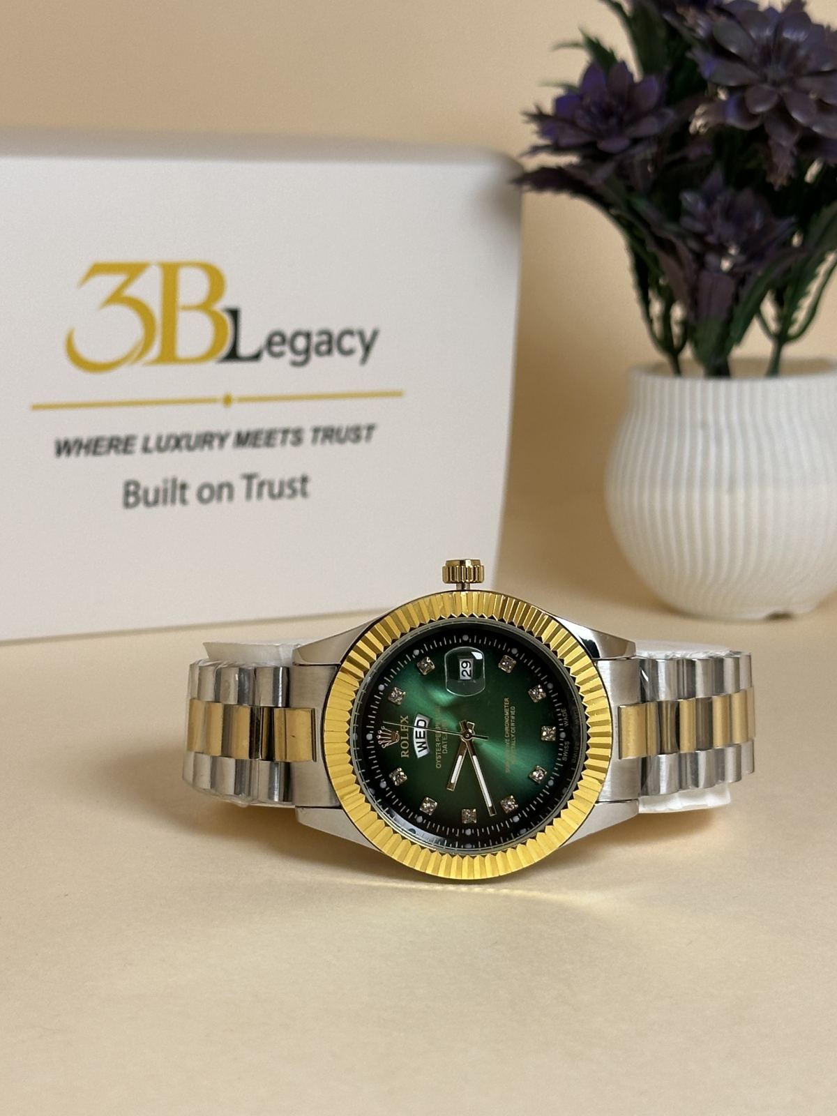 Rolex Day & Date just || Two-Tone in Green Dial || Two-Tone — 3bLegacy Watches, view 1